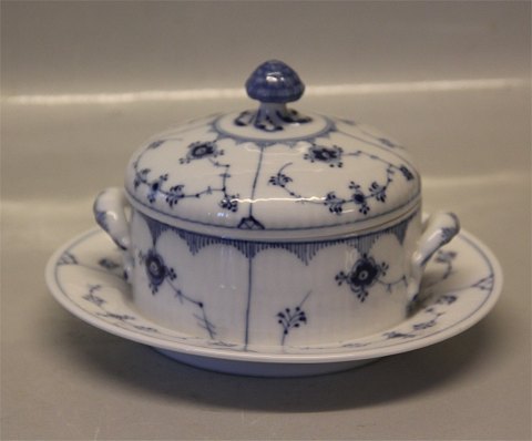 Kongelig Dansk Porcelæn Musselmalet 401-1 Smørkande/smørdåse på fad 11 x 17 cm